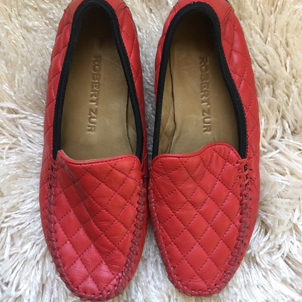 Robert Zur size 6 red quilted leather loafers